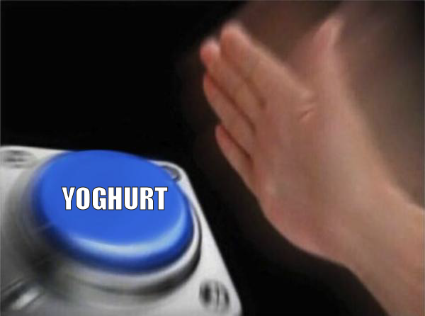 hand moving toward blue button with "YOGHURT" on it