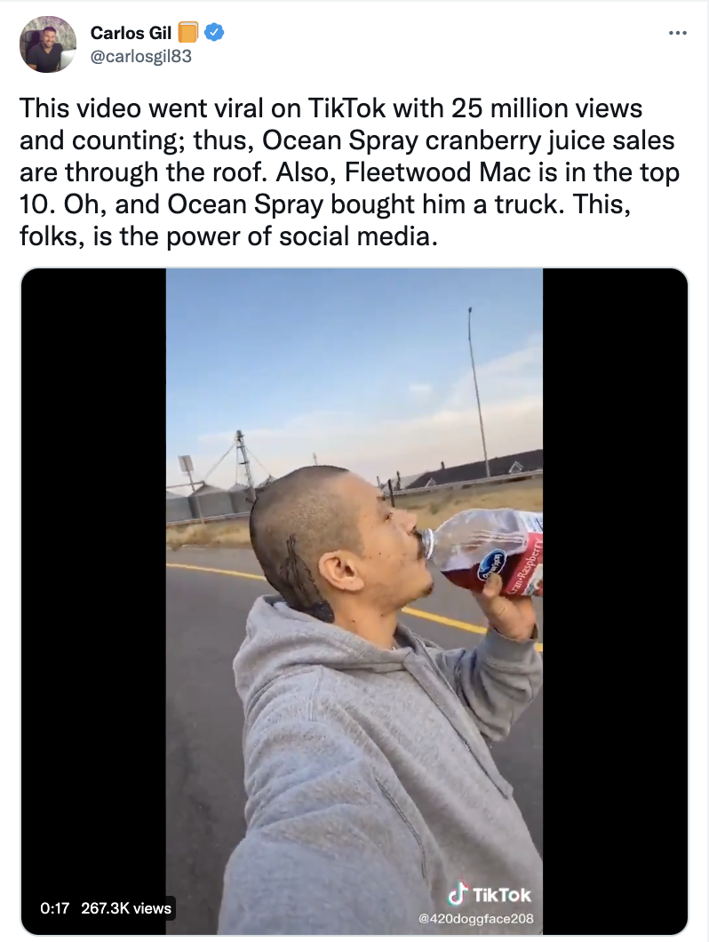 A Tweet about Ocean Spray guy