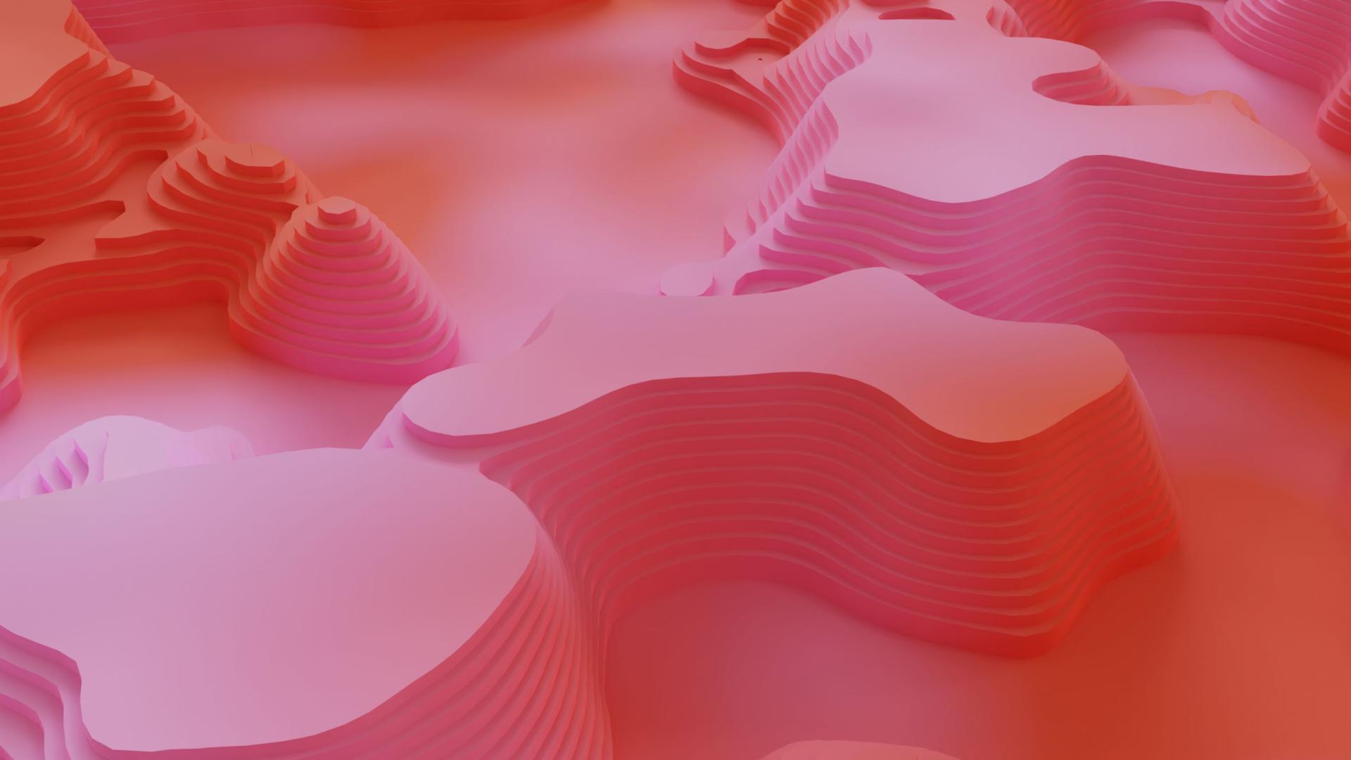 pink and orange curved shapes tiled on top of each other in descending size